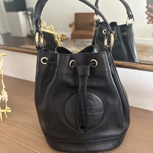 Coach Black Leather Drawstring Shoulder Bag